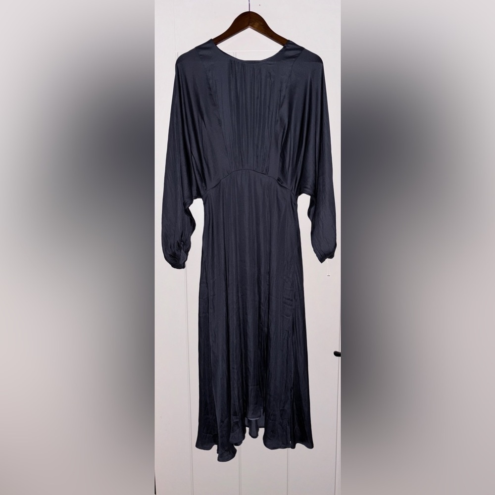Astr The Label Marin Satin Draped Front Slit Midi Dress Women M Cocktail Party